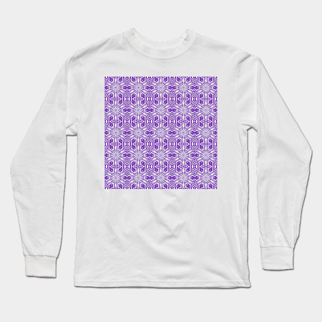 Vintage Look Purple and Cream Geometric Stars and Squiggles Pattern Long Sleeve T-Shirt by SeaChangeDesign